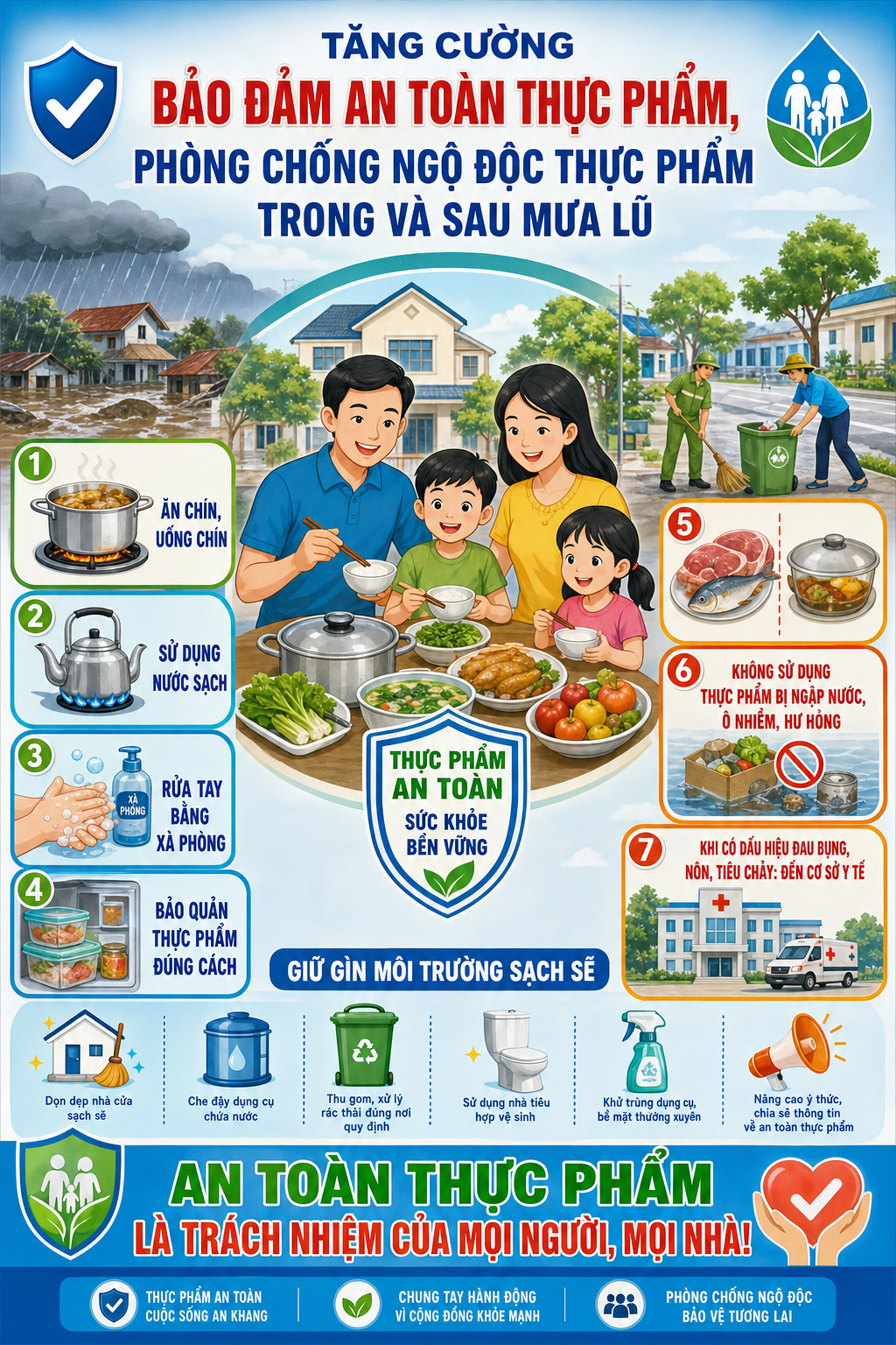 TUYÊN TRUYỀN TĂNG CƯỜNG BẢO ĐẢM AN TOÀN THỰC PHẨM, PHÒNG CHỐNG NGỘ ĐỘC THỰC PHẨM TRONG VÀ SAU MƯA LŨ